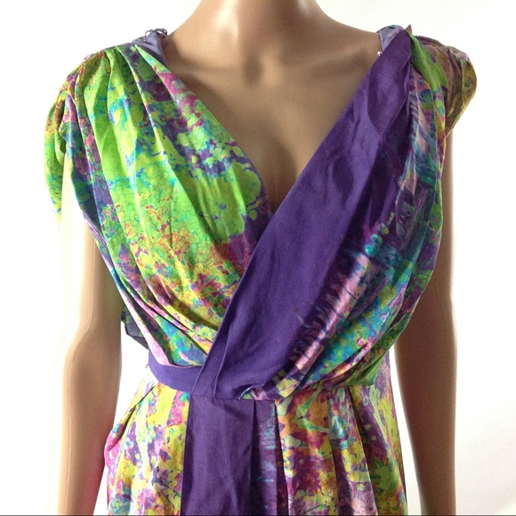 Tibi Printed Silk Wrap Effect Dress Size 6 Green - Picture 2 of 7